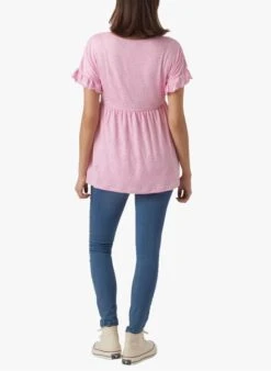Mamalicious DINNE - Pink Embroidered Fabric V-neck Top -Morganmai Store 4160578
