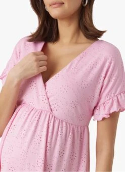 Mamalicious DINNE - Pink Embroidered Fabric V-neck Top