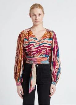BERENICE BILAL - Multicolored Cropped Printed Wrap Top
