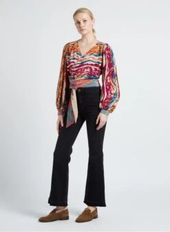 BERENICE BILAL - Multicolored Cropped Printed Wrap Top -Morganmai Store 4161129