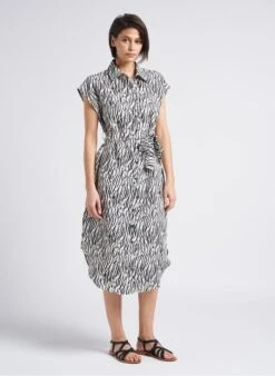 RYMA - White Zebra Print Midi Dress With Classic Collar -Morganmai Store 4161907