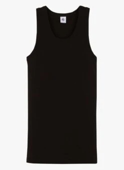 PETIT BATEAU Black Round-neck Cotton Tank Top -Morganmai Store 4163708