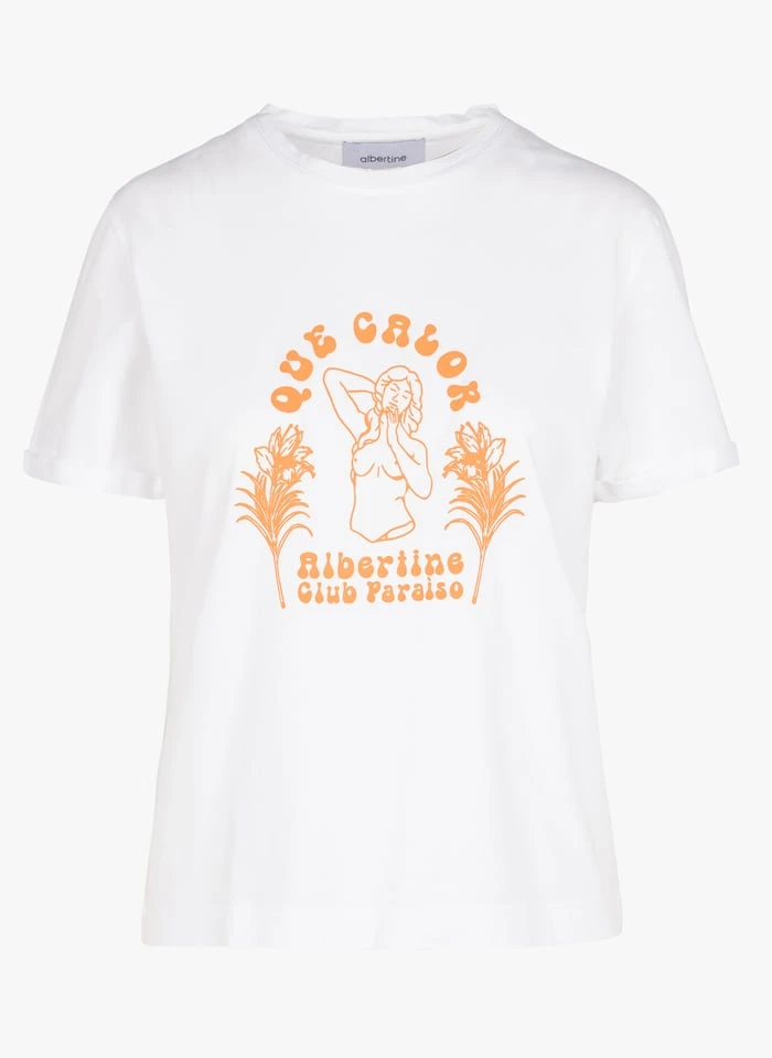 BAHIA - White Round-neck Organic Cotton T-shirt With Screen Print 3 BAHIA - White Round-neck Organic Cotton T-shirt With Screen Print - Image 3