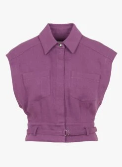 IRO SAIMA - Purple Linen Cardigan With Classic Collar -Morganmai Store 4166700