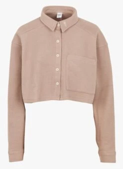 Reebok CL WDE - Beige Cropped Sweatshirt Fabric Cardigan With Classic Collar -Morganmai Store 4166727