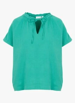 Vila LANIA - Green Round-neck Cotton Top -Morganmai Store 4166746