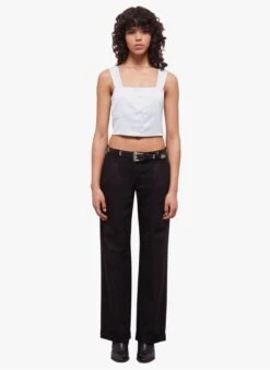 THE KOOPLES White Square-neck Cotton Crop Top -Morganmai Store 4174086