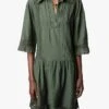 Zadig & Voltaire ROSEA - Khaki Short Cotton-blend Dress With Classic Collar