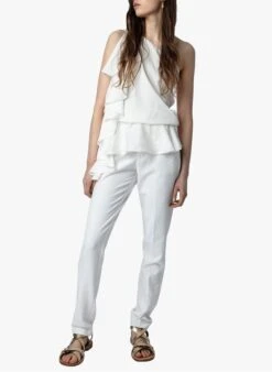 Zadig & Voltaire TIC - White Sleeveless Draped Top With Asymmetric Neckline -Morganmai Store 4175464