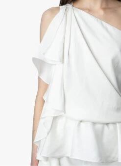 Zadig & Voltaire TIC - White Sleeveless Draped Top With Asymmetric Neckline -Morganmai Store 4175465