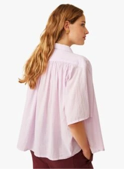 ELANA - Purple Cotton Shirt With Classic Collar -Morganmai Store 4175658