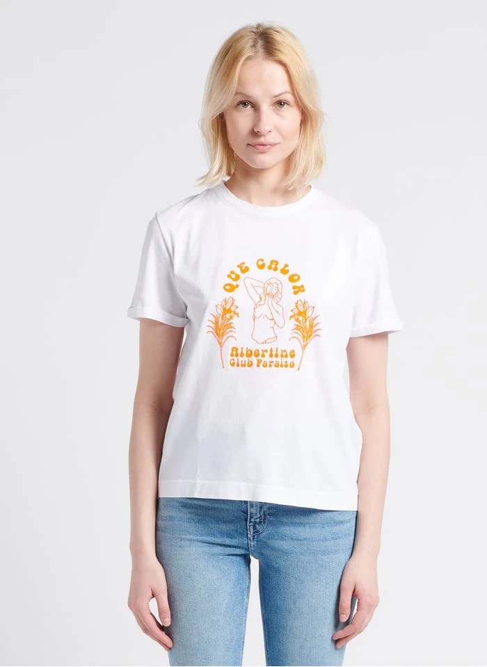 BAHIA - White Round-neck Organic Cotton T-shirt With Screen Print 1 BAHIA - White Round-neck Organic Cotton T-shirt With Screen Print