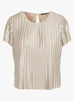 Ikks Golden Round-neck Pleated Crop Top -Morganmai Store 4177015