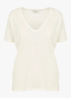 BERENICE White Straight-cut V-neck Linen T-shirt -Morganmai Store 4177033