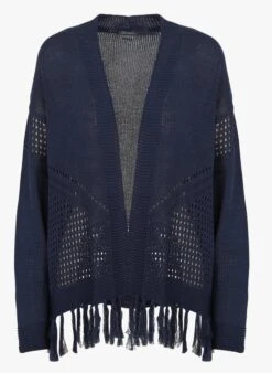 Ikks Blue Fringed Openwork Open Cardigan -Morganmai Store 4177400