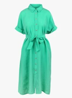 MAISON 123 NAYA - Green Shirt Dress With Classic Collar -Morganmai Store 4178456
