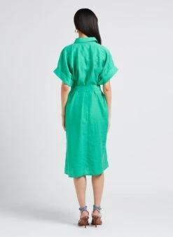 MAISON 123 NAYA - Green Shirt Dress With Classic Collar -Morganmai Store 4179354