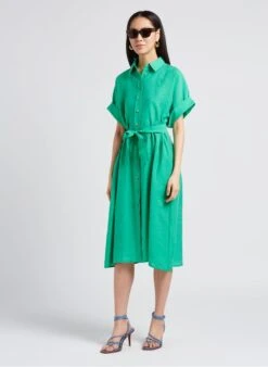 MAISON 123 NAYA - Green Shirt Dress With Classic Collar -Morganmai Store 4179355