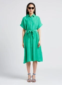 MAISON 123 NAYA - Green Shirt Dress With Classic Collar
