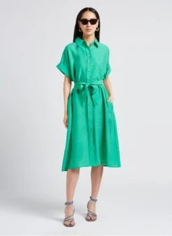 MAISON 123 NAYA - Green Shirt Dress With Classic Collar -Morganmai Store 4179358