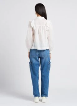 JUSTINE - White Cotton Voile V-neck Top -Morganmai Store 4179499