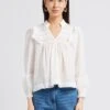JUSTINE - White Cotton Voile V-neck Top
