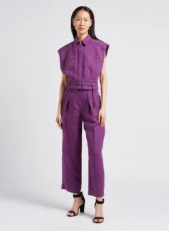 IRO SAIMA - Purple Linen Cardigan With Classic Collar -Morganmai Store 4179706
