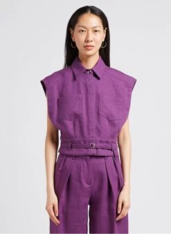 IRO SAIMA - Purple Linen Cardigan With Classic Collar