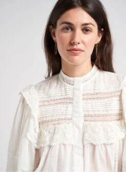 LILY - White High-neck Lace Shirt With Ruffles -Morganmai Store 4179977