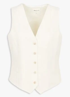 MAISON 123 DIANE - White Fitted Linen-blend V-neck Cardigan -Morganmai Store 4181654