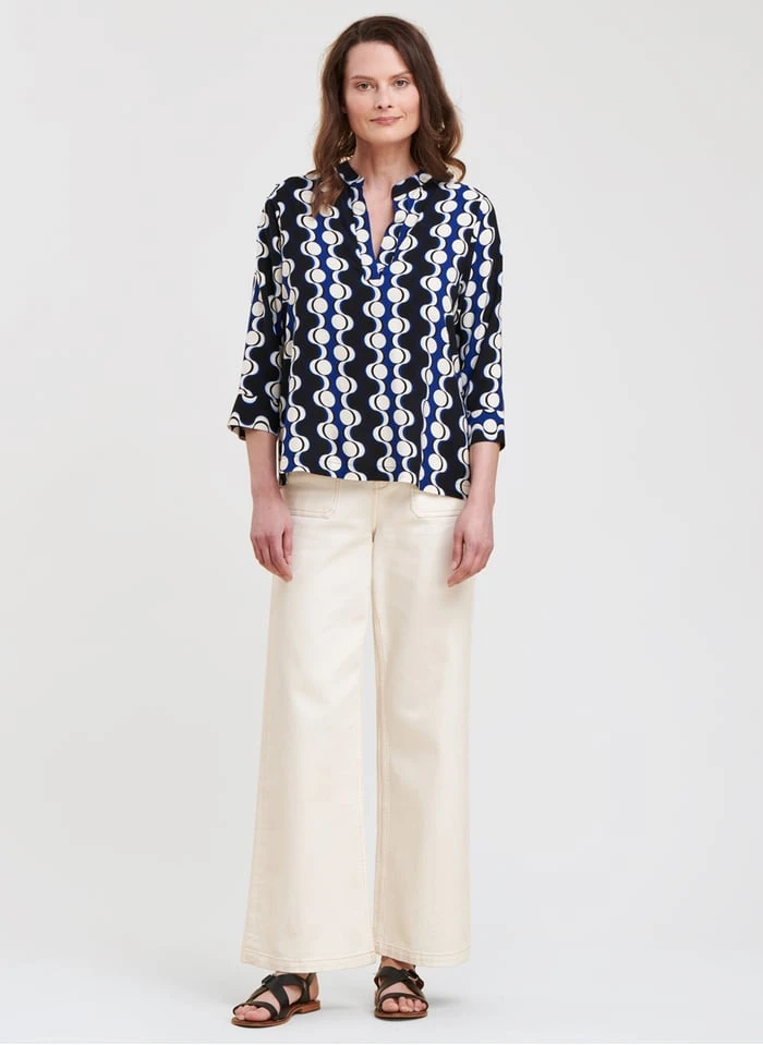 Blue Printed Henley Top 3 Blue Printed Henley Top - Image 3