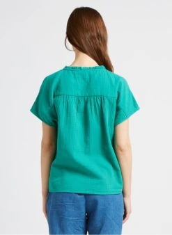 Vila LANIA - Green Round-neck Cotton Top -Morganmai Store 4184907