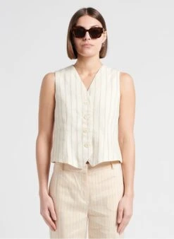 Beige Linen-blend Suit Waistcoat