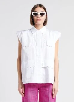 BLAISE - White Relaxed Cotton Zigzag Shirt