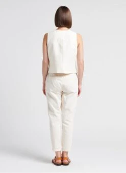 MAISON 123 DIANE - White Fitted Linen-blend V-neck Cardigan -Morganmai Store 4186205