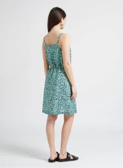 ONE STEP Green Short Printed Linen V-neck Dress 13 ONE STEP Green Short Printed Linen V-neck Dress -Morganmai Store 4186784