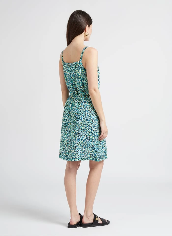 ONE STEP Green Short Printed Linen V-neck Dress 7 ONE STEP Green Short Printed Linen V-neck Dress - Image 7