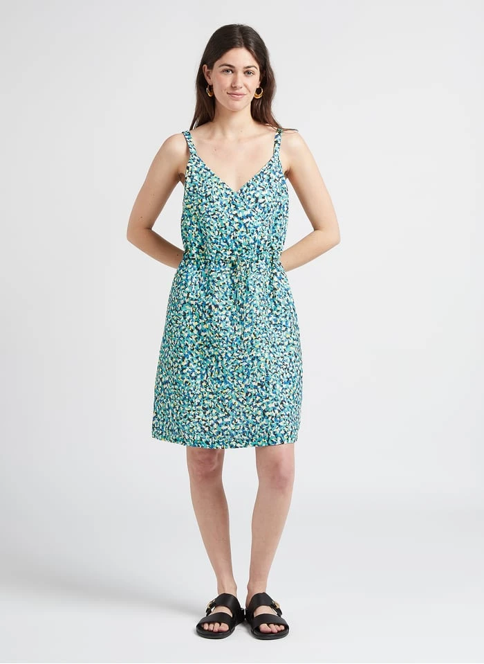 ONE STEP Green Short Printed Linen V-neck Dress 6 ONE STEP Green Short Printed Linen V-neck Dress - Image 6