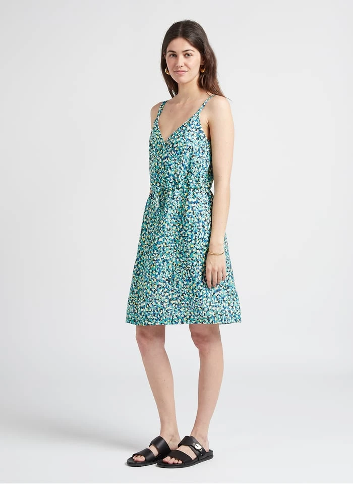 ONE STEP Green Short Printed Linen V-neck Dress 4 ONE STEP Green Short Printed Linen V-neck Dress - Image 4
