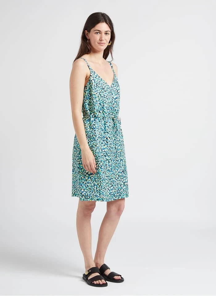 ONE STEP Green Short Printed Linen V-neck Dress 5 ONE STEP Green Short Printed Linen V-neck Dress - Image 5