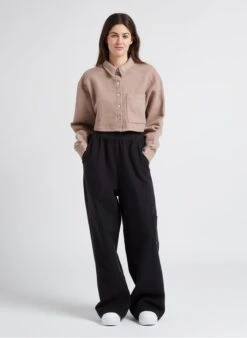 Reebok CL WDE - Beige Cropped Sweatshirt Fabric Cardigan With Classic Collar -Morganmai Store 4186931