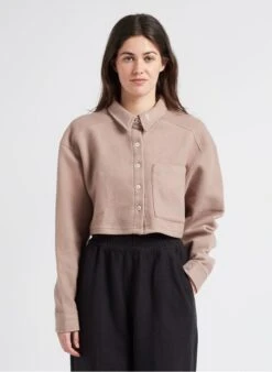 Reebok CL WDE - Beige Cropped Sweatshirt Fabric Cardigan With Classic Collar