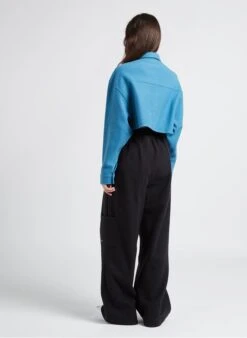 Reebok CL WDE - Blue Cropped Sweatshirt Fabric Cardigan With Classic Collar -Morganmai Store 4186940