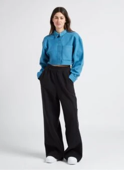 Reebok CL WDE - Blue Cropped Sweatshirt Fabric Cardigan With Classic Collar -Morganmai Store 4186941