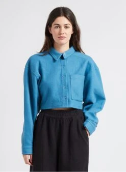 Reebok CL WDE - Blue Cropped Sweatshirt Fabric Cardigan With Classic Collar