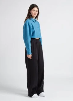 Reebok CL WDE - Blue Cropped Sweatshirt Fabric Cardigan With Classic Collar -Morganmai Store 4186944