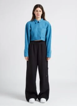 Reebok CL WDE - Blue Cropped Sweatshirt Fabric Cardigan With Classic Collar -Morganmai Store 4186945