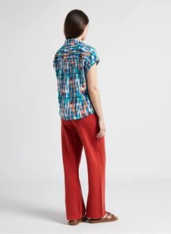 PANDERA - Blue Straight-cut Cotton Shirt With Tailored Collar -Morganmai Store 4187270