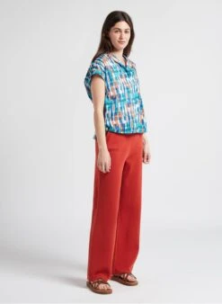 PANDERA - Blue Straight-cut Cotton Shirt With Tailored Collar -Morganmai Store 4187276