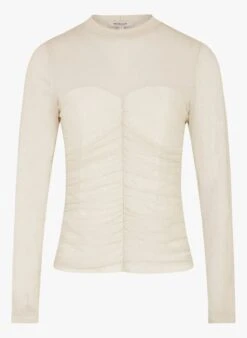 MORGAN TIVOLI - Beige High-neck Top With Metallic Thread -Morganmai Store 4188858